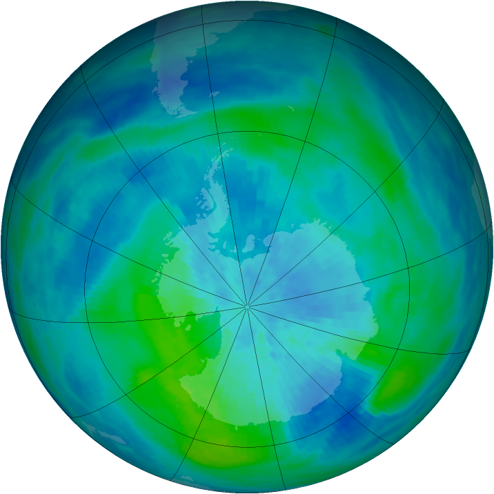 Antarctic ozone map for 16 March 1991